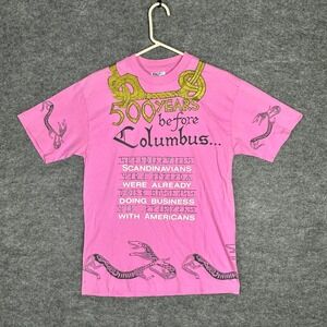 RARE Vintage AOP 500 Years Before Columbus Norse Vikings Graphic T Shirt Mens M
